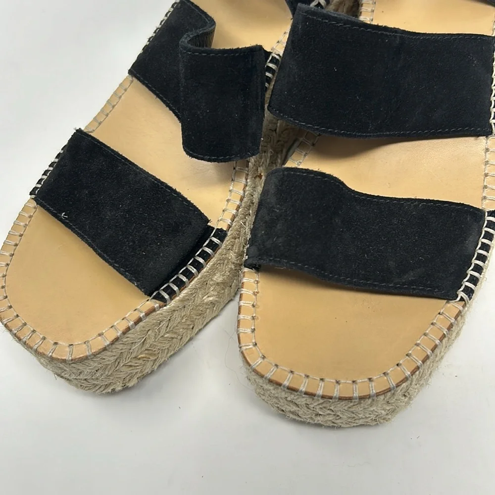 Rag & Bone Black Suede Leather Square Toe Espadrille Platform Buckle Sandals